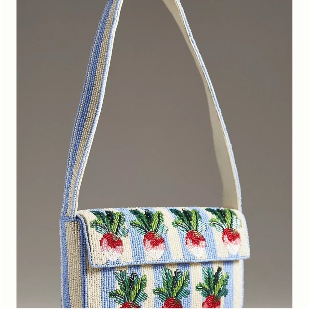 Fiona- Anthropologie- Radish Beaded Blue and White Women's Bag
